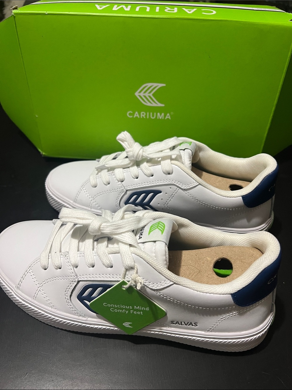 Cariuma White Leather with Blue Salva Sneakers